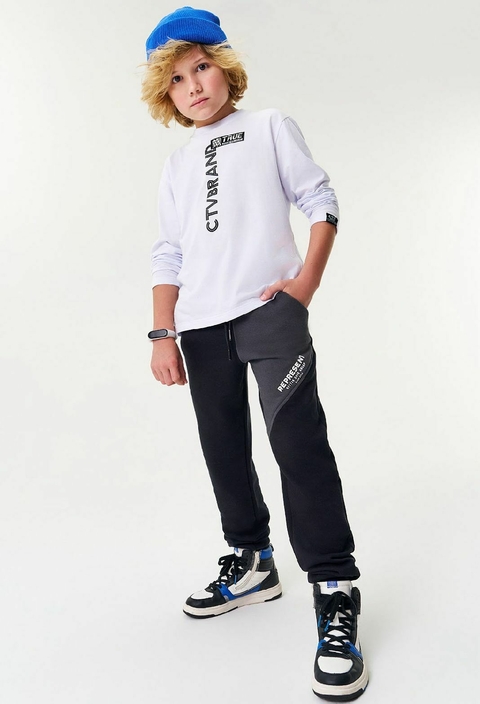 CONJ CAMISETA ML E CALÇA BRANCO/PRETO