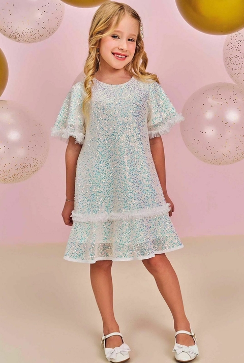 VESTIDO EM PAETE OFF WHITE