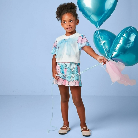 CONJUNTO BLUSA E SHORT ROSA/AZUL