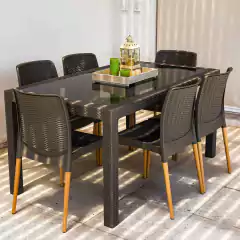 Mesa Indonesia tapa vidrio con silla india pata madera