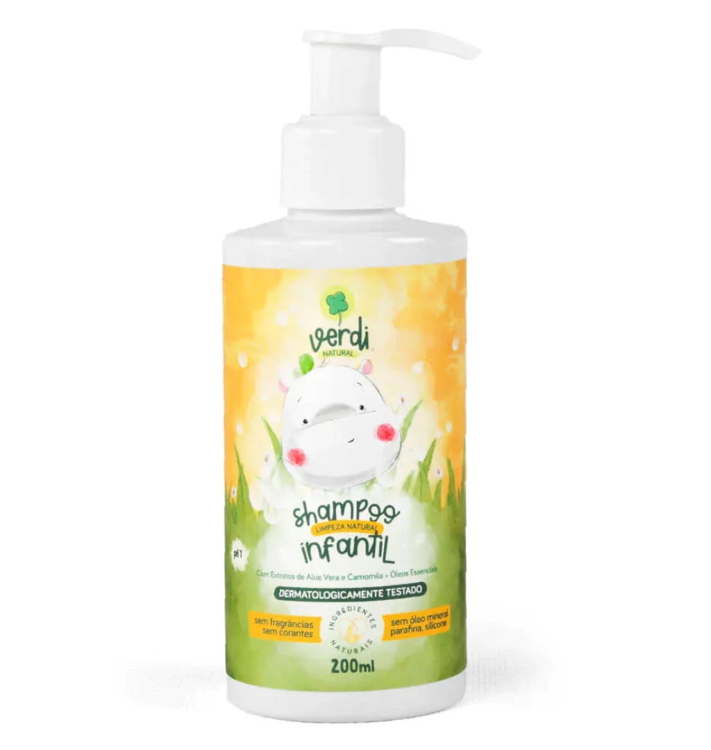 Shampoo Infantil 100% Natural com Extratos de Aloe Vera e Camomila + Óleos Essenciais 200ml - Verdi Natural