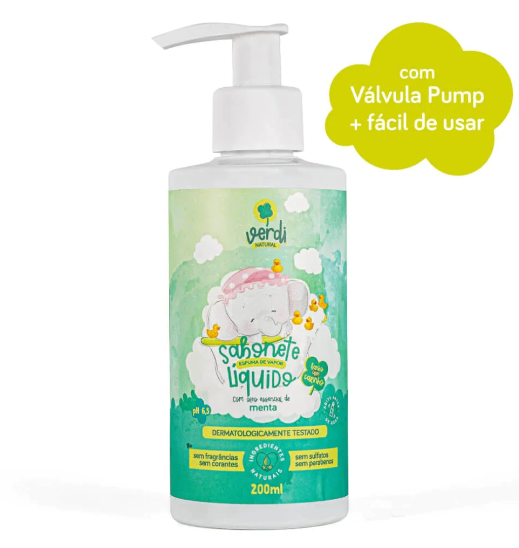 Sabonete Líquido e Shampoo 100% Natural Espuma de Vapor com Óleo Essencial de Menta - Verdi Natural