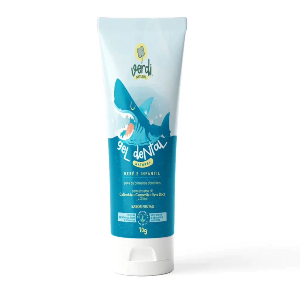 Gel Dental Infantil e Natural para Bebê com Extratos de Calêndula, Camomila, Erva Doce e Xilitol - SEM FLÚOR - Verdi Natural