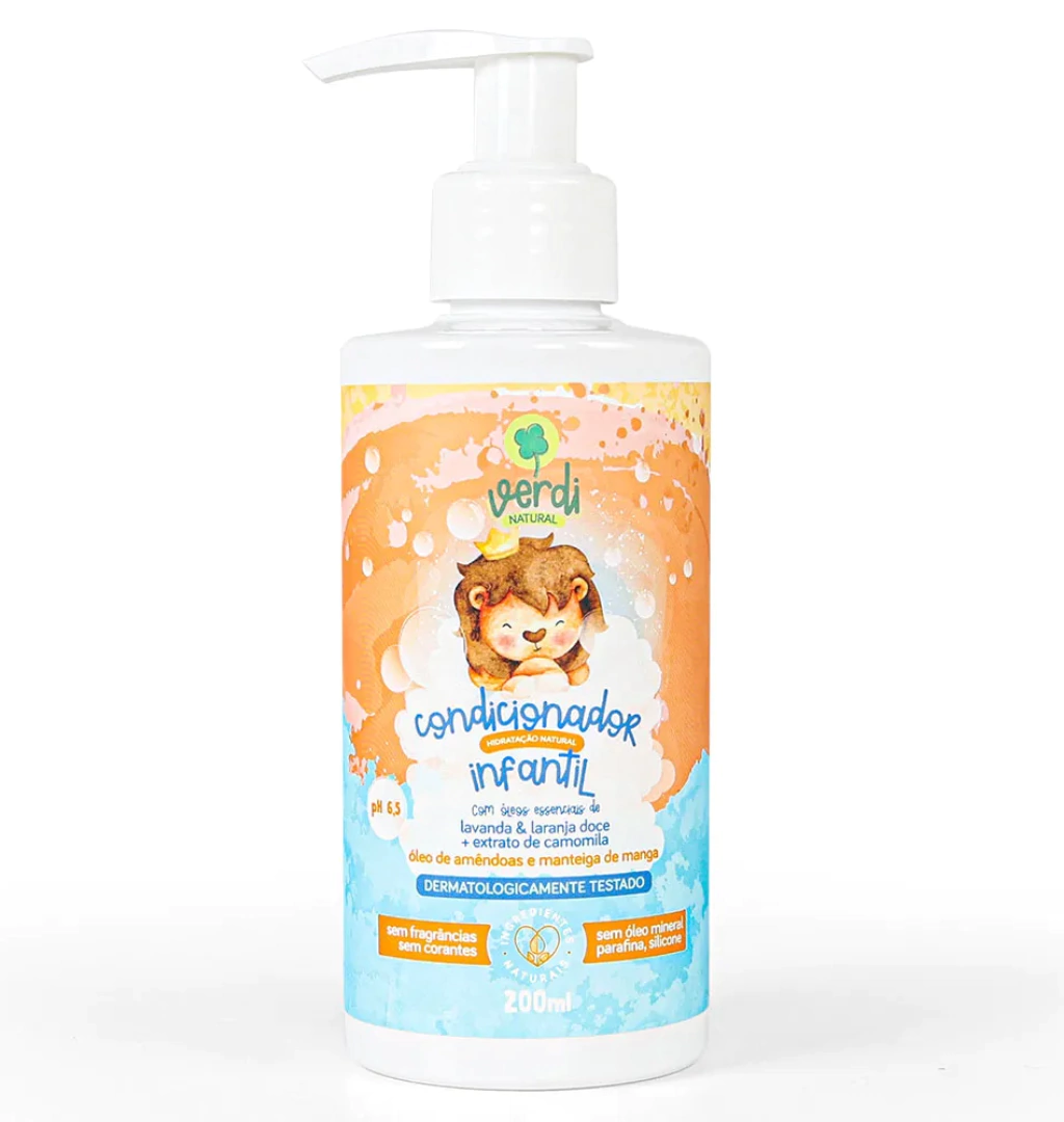 Condicionador Infantil 100% Natural com Óleos essenciais de Lavanda e Laranja doce e Extrato de Camomila - Verdi Natural