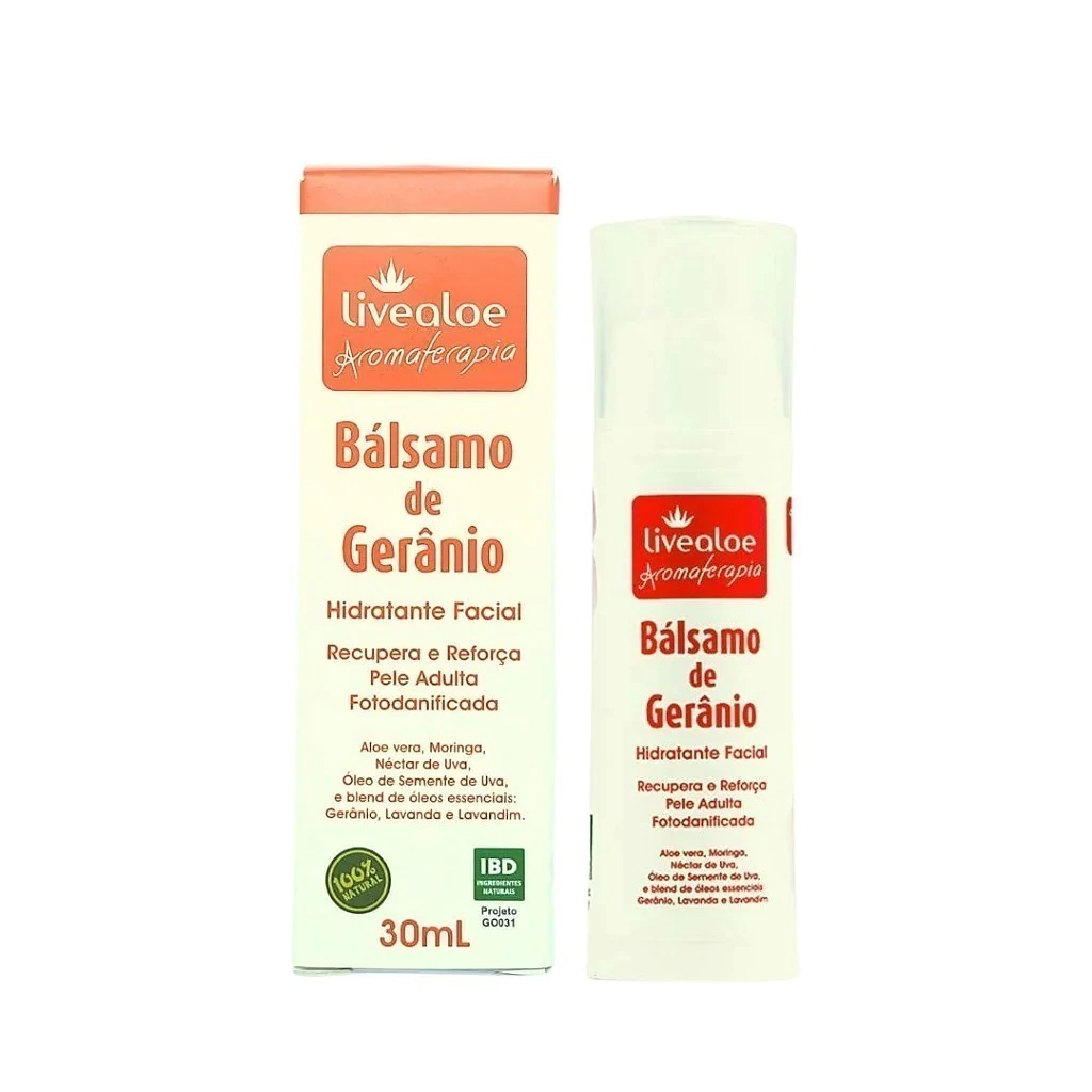 Bálsamo Hidratante De Aloe Vera e Gerânio LiveAloe 30Ml