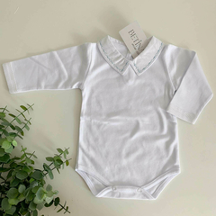 Body Camisa Bordado Azul Manga Longa