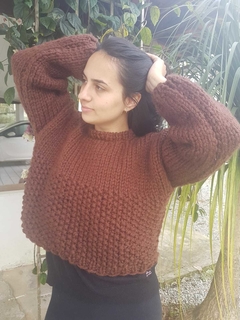 Blusa|cropped maxi trico marrom