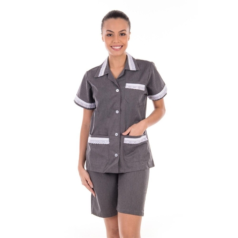 CONJUNTO COPEIRA FEMININO ALGODÃO CINZA C/ BERMUDA