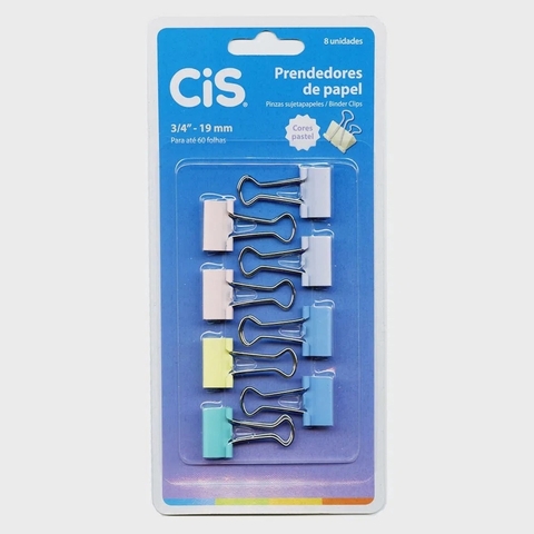 PRENDEDORES DE PAPEL - CORES PASTÉIS - 19MM - 8 UNIDADES - CIS