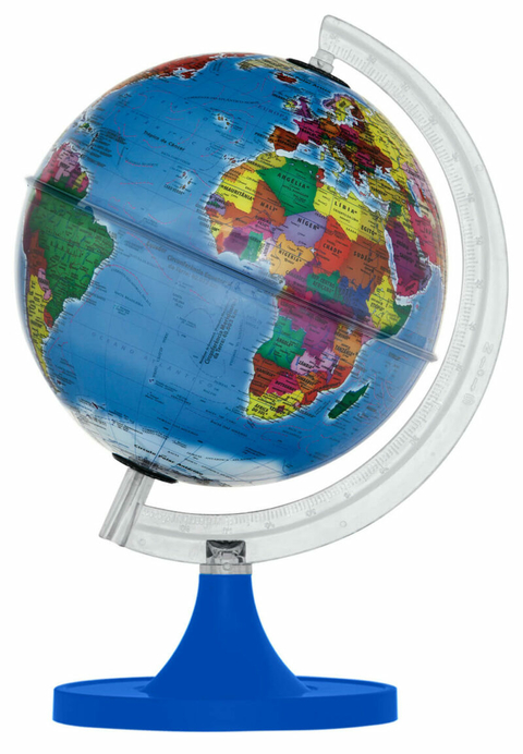 GLOBO TERRESTRE - POLÍTICO - 21 CM - GÊNIO - LED BRANCO - BASE AZUL - LIBRERIA