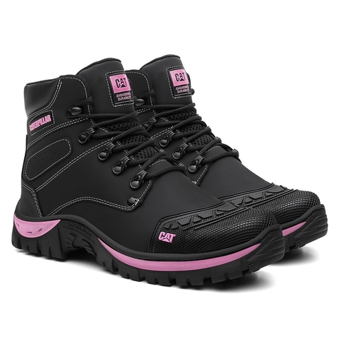 Coturno Cat Em Couro. Preto/rosa