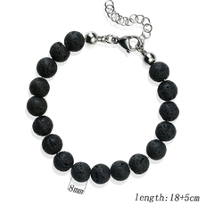 Pulseira de miçangas faça você mesmo corrente de aço inoxidável para homens e mulheres pedra vulcânica lava contas de madeira pulseira Buda pulso jóias presente - loja online
