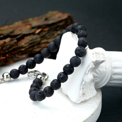 Pulseira de miçangas faça você mesmo corrente de aço inoxidável para homens e mulheres pedra vulcânica lava contas de madeira pulseira Buda pulso jóias presente