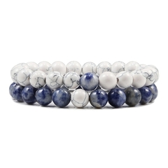 Conjunto de pulseiras casais distância preto branco natural lava pedra olho de tigre contas pulseiras de ioga para homens mulheres jóias de corda elástica