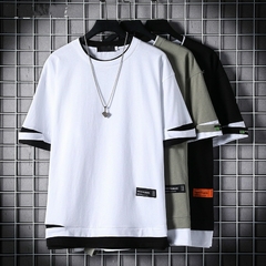Prowow 2021 Nova cor sólida na moda Wild mangas de cinco pontos T-shirt Ins Tops Verão Estudantes de manga curta Masculino solto T-shirt - comprar online