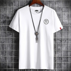 Imagem do Nova camiseta masculina de algodão com estampa de smiley hip-hop camiseta de algodão masculina com decote em O decote em bico verão masculino causal camisetas moda solta