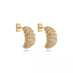 Brinco de argola cravejado de zirconia cristal banho em ouro 18k