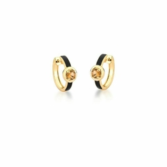 BRINCO ARGOLA ESMALTADA PRETA E CRISTAL BANHADO A OURO - comprar online