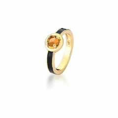 ANEL ESMALTADO PRETO E CRISTAL BANHADO A OURO