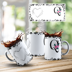 CANECA COM INICIAL DO NOME (ALFABETO FLORAL PRETO) - loja online