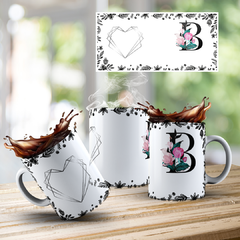 CANECA COM INICIAL DO NOME (ALFABETO FLORAL PRETO) - comprar online