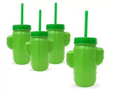 Kit 4 Copos Cacto C/Canudo 500ml Plastico