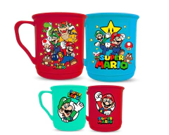 Kit 2 Caneca Plástico Estampada Mario Bros Jogo Desenho