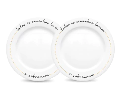 Kit 2 Pratos Sobremesa De Vidro Decorado Com Frases Delicado