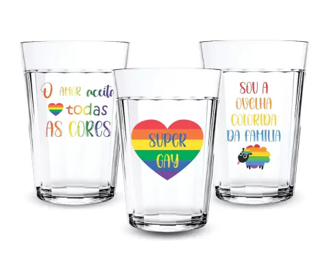 3 Copos Vidro Americanos 190ml LGBTQIA+