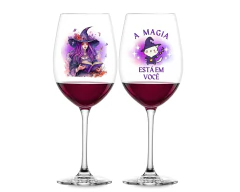Kit 2 Taças Vinho Vidro Estampa Gato Místico Bruxas Magia 465ml