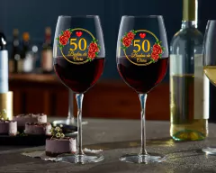 Kit 2 Taças Vinho 465ml Bodas De Ouro Vidro Personalizada