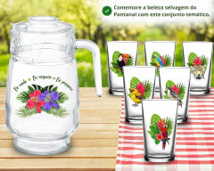 Conj. 1 Jarra 1.6 L + 6 Copos 190ml Personalizados Pantanal Fauna Vidro Resistente - Oro Comércio