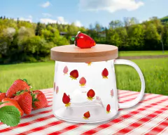 Caneca 350ml Vidro Borossilicato Tampa De Bambu