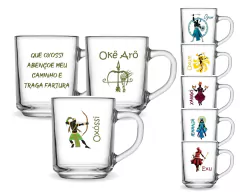 3 Canecas 255ml Vidro Personalizada Orixás Umbanda - Oro Comércio