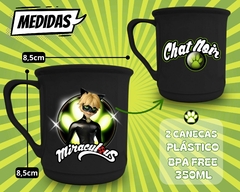 2 Canecas Plásticas Personalizadas Infantil Miraculous 350ml BPA FREE