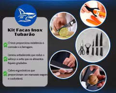 Imagem do Kit 3 Facas Tubarão Inox Profissional Antiaderente Tesoura & Descascador