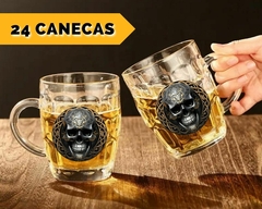 24 Canecas Chopp Vidro 300ml Personalizada Caveira Bar Pub - comprar online