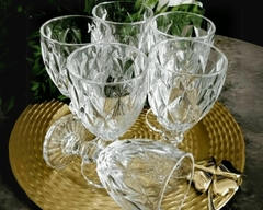Kit 6 Taças Diamond Vinho 260ml Vidro Transparente Mesa Posta