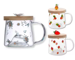 Caneca 350ml Vidro Borossilicato Tampa De Bambu na internet