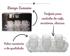 6 Xicaras De Vidro + Bandeja Cantinho Do Café na internet