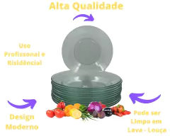 Conjunto com 12 Pratos Fundos em Vidro Original - Oro Comércio
