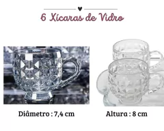 6 Xicaras De Vidro + Bandeja Cantinho Do Café - loja online