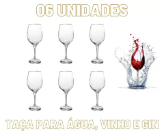 Imagem do Kit 6 Taça de Vinho Filete de Ouro 490ml
