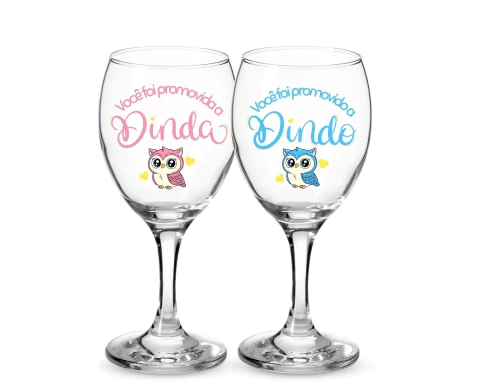 Kit 2 Taças Vinho Estampada Dinda e Dindo Padrinhos 340ml