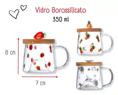 Caneca 350ml Vidro Borossilicato Tampa De Bambu - comprar online