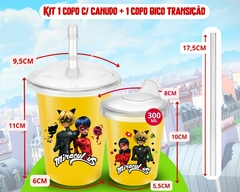 1 Copo C/ Canudo + 1 Copo Transição Miraculous Cat Noir & Lady Bug Arte Fixa - comprar online