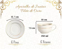 Imagem do Aparelho De Jantar Cerâmica Chique 30 Peças Filete De Ouro