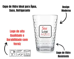 24 Copos Vidro Personalizado 265ml Cilindro Bar Suco Refri - Oro Comércio