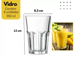 Kit 6 Copos 350ml Vidro Grosso Alexandria - Oro Comércio