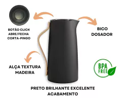 Garrafa Térmica Preta 1 Litro Plástico E Vidro - Oro Comércio